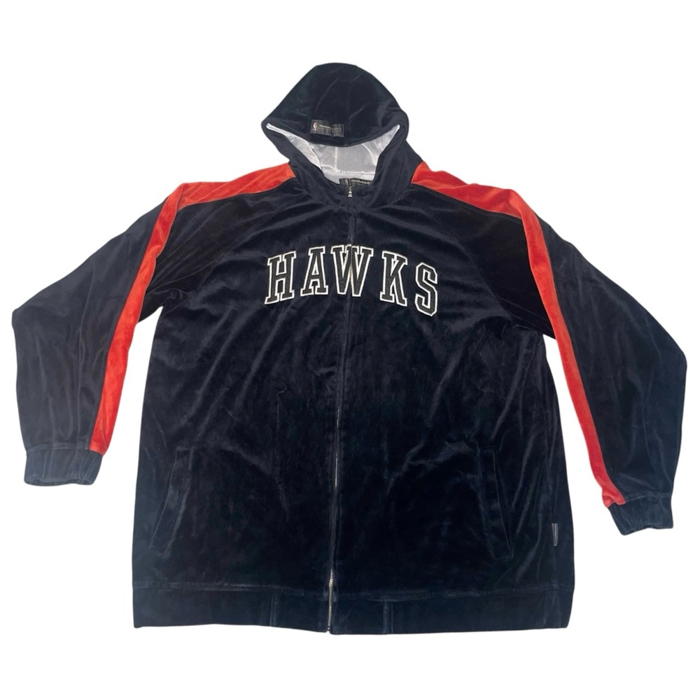 Vintage Reebok HardWood Classics Atlanta Hawks NBA Logo Velour Hoodie Men's 2XL